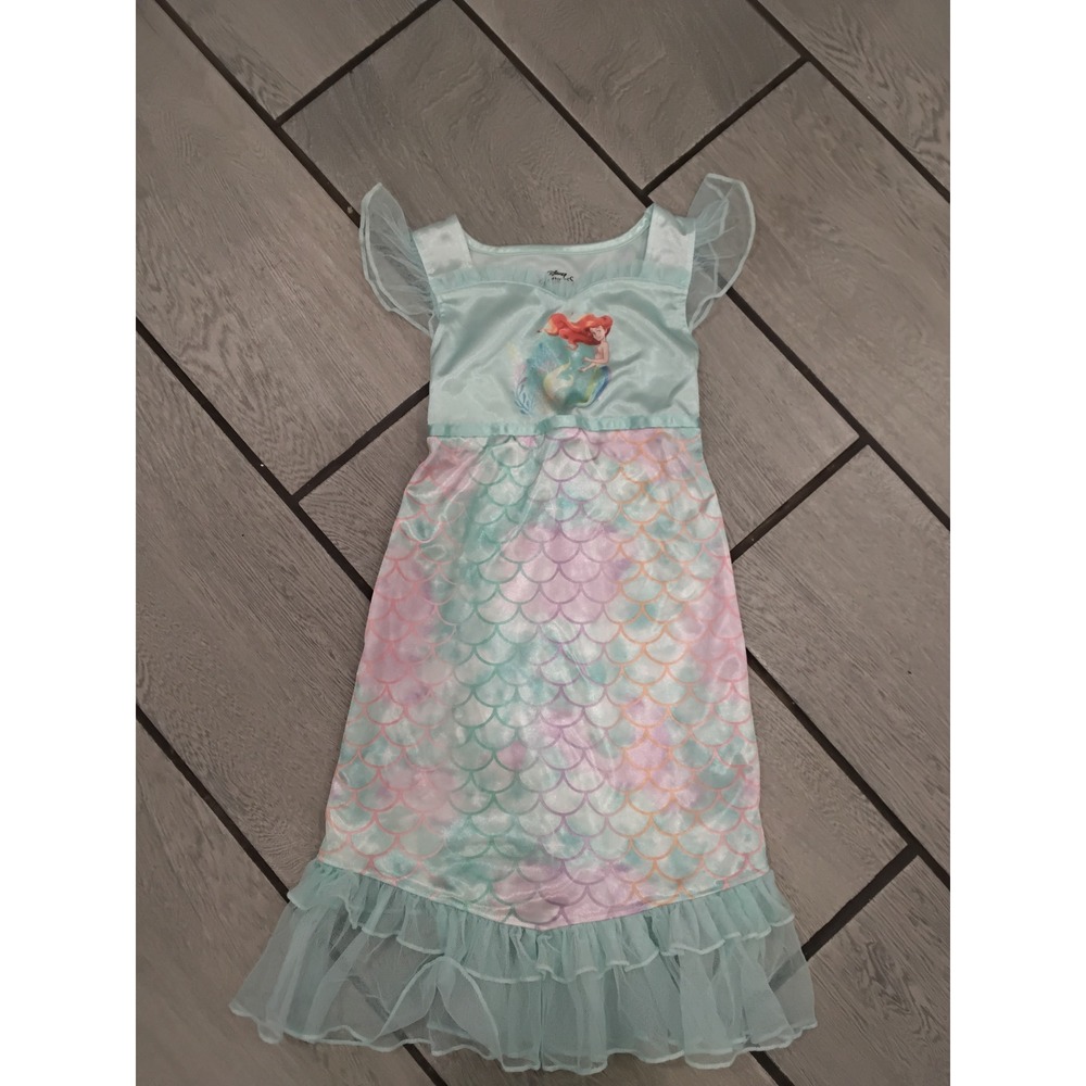Disney Princess Ariel Little Mermaid Nightgown Girls 3T Pastel Scale Ruffle Hem